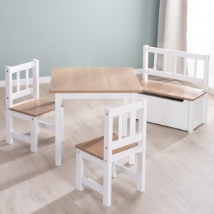 Set de mobilier pentru copii Kindersitzgruppe Woody - 2 scaune si masa, alb si lemn - Img 3
