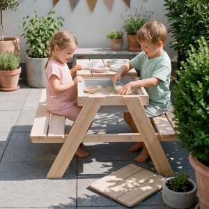Set de mobilier pentru copii roba PLAY for 4 - 2 banci, masa, lemn masiv, exterior - Img 2