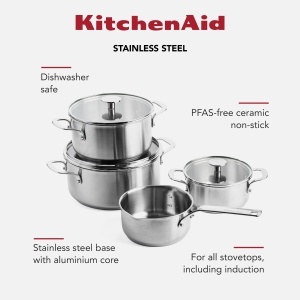 Set de Oale si Tigai KitchenAid din Otel Inoxidabil, 7 Piese, Antiaderente, Inductie - Img 4