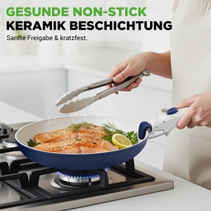 Set de Oale si Tigai NutriChef 18 Piese Ceramica Albastra cu Manere Detasabile - Img 2