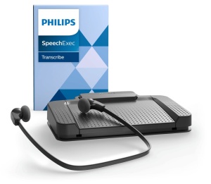 Set de redare Philips LFH7177/06, comutator de picior USB ergonomic ACC2330, casti stereo cu barbie inferioara LFH0334, inclusiv software SpeechExec Basic abonament de 2 ani - Img 1