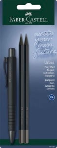 Set de scriere Faber-Castell Poly Ball Urban All Black, 3 piese, cu doua creioane si stilou