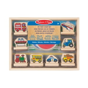 Set de Stampile din Lemn Melissa Doug - 8 Stampile Vehicule, 2 Cerneala, 3 Ani - Img 1