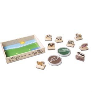 Set de stampile din lemn Melissa Doug cu animale de ferma, 8 stampile, 2 cerneala, pentru copii de la 3 ani - Img 5