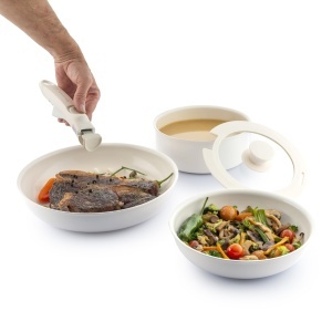 Set de tigai antiaderente InnovaGoods, 5 piese, cu maner detasabil, bej - Img 3
