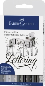Set de tusche pentru lettering Faber-Castell, 9 piese, rezistent la apa