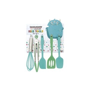Set de ustensile de bucatarie pentru copii Fackelmann 44737, 5 piese, silicone, verde-albastru - Img 5