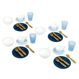 Set de Vase pentru Copii Theo Klein, 16 piese, alb-albastru, cu tacamuri aurii
