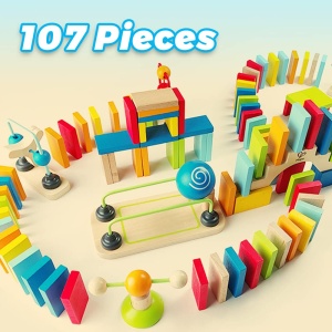 Set Domino Hape Fantastic 107 Piese din Lemn Dezvoltare MINT Accesorii Speciale - Img 2