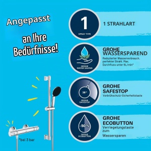 Set dus GROHE Precision Start cu termostat, crom, 3 tipuri de jet, 1.75m furtun - Img 4