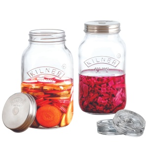 Set Fermentare Kilner 2x 1 Litru Sticla cu Capac din Otel Inoxidabil