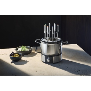 Set fondue WMF Lono pentru 8 persoane, fondue electric, 1400 W, reglare temperatura, suport furculita, oala cu inductie 1.2l, oala fierbinte, otel inoxidabil mat - Img 3