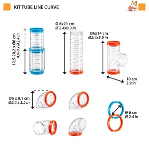 Set Hamster Ferplast Tube Accesorii pentru Cusca Hamster 9 bucati in total Hamster Tunnel Tube cu orificii de ventilatie curbe si fitinguri incluse KI - Img 2
