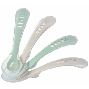 Set linguri silicon Beaba pentru bebelusi si copii 4 bucati gri si verde salvie ergonomic si igienic