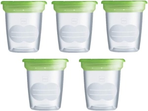 Set MAM de 5 recipiente pentru lapte si alimente, sterilizabile, din plastic fara BPA