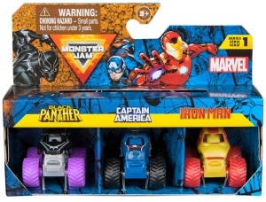 Set Mini-Truckuri Monster Jam Marvel - Black Panther, Captain America, Iron Man, 187