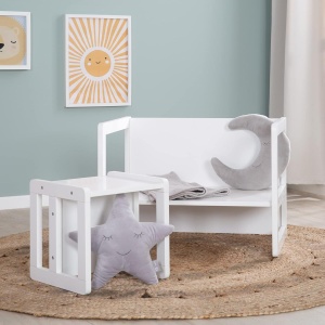 Set mobilier copii roba - banca si hocker 3 in 1, alb, din MDF - Img 3
