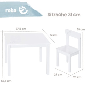 Set mobilier copii Roba Little Stars 2 scaune si 1 masa alb cu imprimeu stele MDF lacuit - Img 3