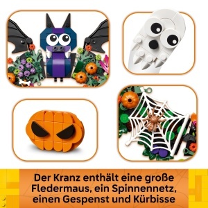 Set Modelaj LEGO Halloweenkranz 40825 - Decoratiune cu Fledermaus si Fantoma, 617 Piese - Img 4