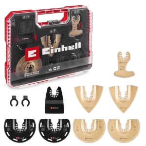 Set Multitool Einhell XL-PLUS-CASE 10 piese, cu accesorii pentru taiere si slefuire