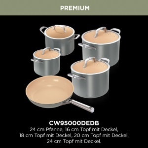 Set oale si tigai ceramice Ninja Extended Life CW95000EUUKDB, 5 piese, antiaderente, gri si terracotta - Img 2