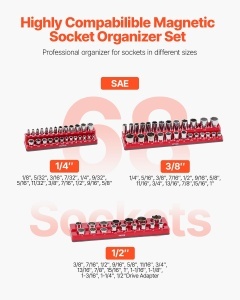 Set organizator de prize VEVOR, 3 piese, tavi de prize SAE de 1/4 inch, 3/8 inch si 1/2 inch, pentru pana la 68 de chei tubulare standard si adanci (cheile tubulare nu sunt incluse) - Img 2