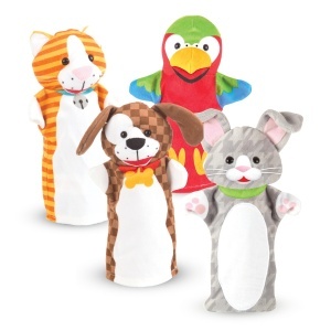 Set papusi de mana Melissa Doug, 4 piese, animale, material moale, lavabil