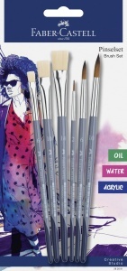 Set pensule Faber-Castell Creative Studio, 6 piese, sintetice, pentru acrilic si acuarela