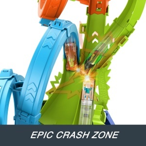 Set pista Hot Wheels cu 4 loop-uri, 3 benzi de crash si accelerator electric, HXT06 - Img 4