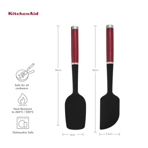 Set spatule universale KitchenAid, 2 piese, silicon, rezistenta la caldura, rosu - Img 2