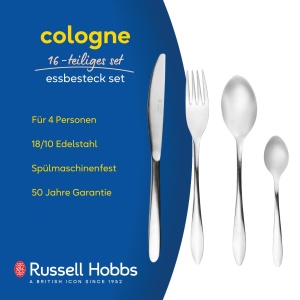 Set Tacamuri 16 Piese Russell Hobbs RH02221EU7 pentru 4 Persoane, Inox 1810 - Img 2