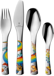 Set tacamuri copii WMF Paw Patrol, 4 piese, inox Cromargan, pentru copii 3 ani, spalare la masina