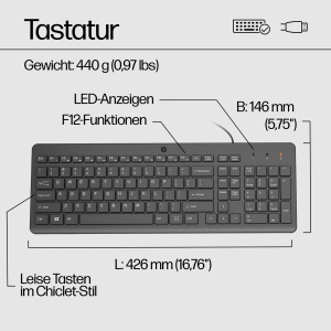 Set Tastatura si Maus HP 150, USB, 1600 DPI, QWERTZ, Negru - Img 6