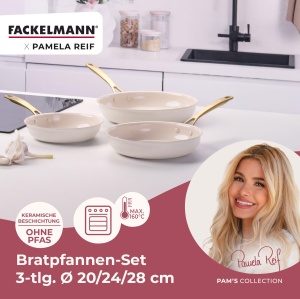 Set tigai Fackelmann x Pamela Reif 3 piese 20-24-28 cm aluminiu reciclat invelis ceramic Pastel-Bej - Img 2