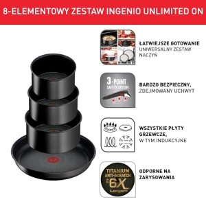 Set tigai si oale Tefal Ingenio Unlimited 8 piese Negru Antiaderent Inductie - Img 2