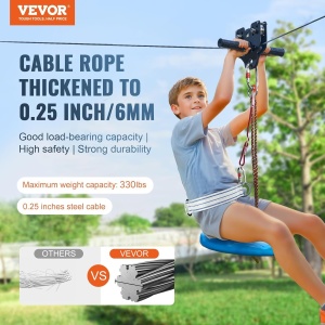 Set Tiroliană VEVOR 35,6 m pentru Copii și Adulți – Kit Complet cu Frână pe Arc din Oțel Inoxidabil, Capacitate 226,8 kg, Ușor de Montat, Perfect pentru Grădină și Exterior - Img 6
