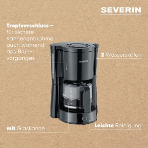 SEVERIN Aparat de cafea "Tip" cu ulcior de sticla, cafea aromata, preparata rapid si silentios cu aparat de cafea pentru pana la 10 cani, aparat de cafea cu filtru, negru, KA 4815 - Img 4