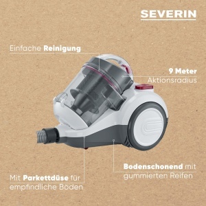 SEVERIN Aspirator ciclon fara sac, aspirator de podea pentru putere de aspirare constanta, aspirator fara sac, 800 W, raza de functionare 9 m, 79 dB, volum 2,1 L, alb-rosu-antracit, CY 7088 - Img 4