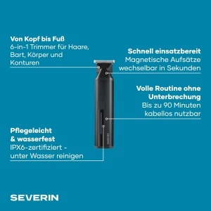 Severin Multi Grooming Set HS 0710 Trimmer 6-in-1 Negru Waterproof - Img 2