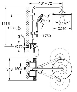 Sistem de dus GROHE Vitalio Joy 260, crom, cu 3 tipuri de jet, termostat si suport - Img 9