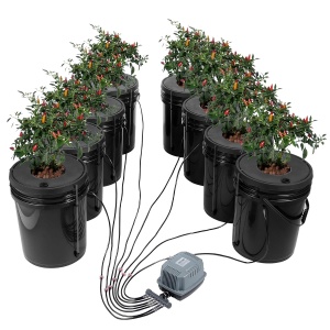 Sistem hidroponic DWC VEVOR EHW0008C, 8 x 20L, cu pompa de aer si accesorii