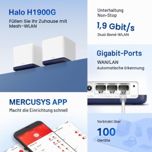 Sistem Wi-Fi Mesh Mercusys Halo H1900G, AC1900, Dual Band, 3 Porturi Gigabit - Img 2