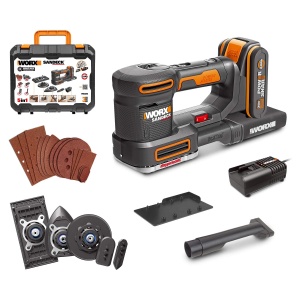 Slefuitor multiplu cu acumulator WORX WX820 - slefuire fara praf - functii 5 in 1: slefuitor excentric, fin, de detaliu, de contur si de deget - viteza variabila - incl. baterie de 2Ah si incarcator - Img 1