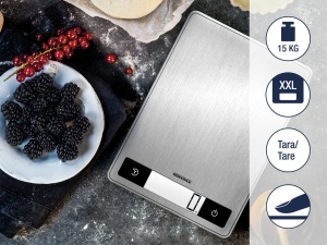 Soehnle Page Profi 200, cantar digital de bucatarie argintiu din otel inoxidabil, greutate de pana la 15 kg (precizie de 1 g), cantar de uz casnic cu functie tactila cu senzor patentat, cantar electronic cu baterii - Img 3