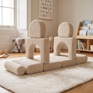 Sofa pentru copii Relaxdays, 10 piese, modular, bej, material cord - Img 3