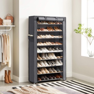 SONGMICS Suport pentru pantofi 10 niveluri suport pentru pantofi pentru zona de intrare 28 x 88 x 160 cm cu husa din tesatura ingust cadru metalic gri - Img 2