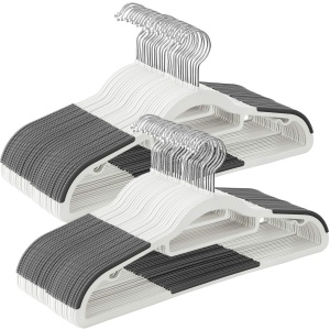 SONGMICS Umerase Set de 50 cuier din plastic antiderapant economie de spatiu grosime 05 cm 42 cm lungime carlig rotativ la 360deg argintiu alb-gri inc