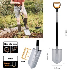 Spaten pentru gradinarit Fiskars Xact 120 cm, Borstahl, NegruPortocaliu - Img 2