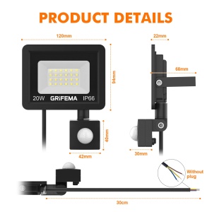 Spot LED GRIFEMA 20W cu senzor de miscare, 2200 lumeni, IP66 - Img 2