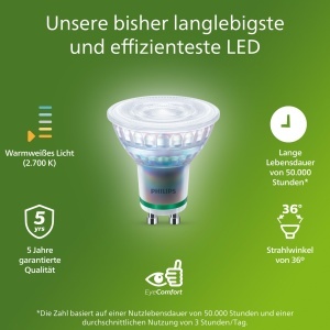 Spoturi LED Philips UltraEfficient GU10, 6 bucati, 375 Lumen, 2700 K - Img 2